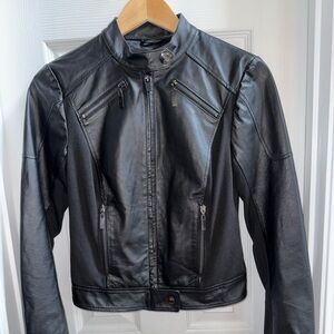Bebe Black Moto Leather Jacket Fitted Women’s Small Edgy Whimsigoth Full Zip
